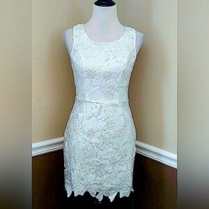 NEW Marineblu Modcloth Ivory Metallic Gold Floral Cutouts Cocktail Party Dress